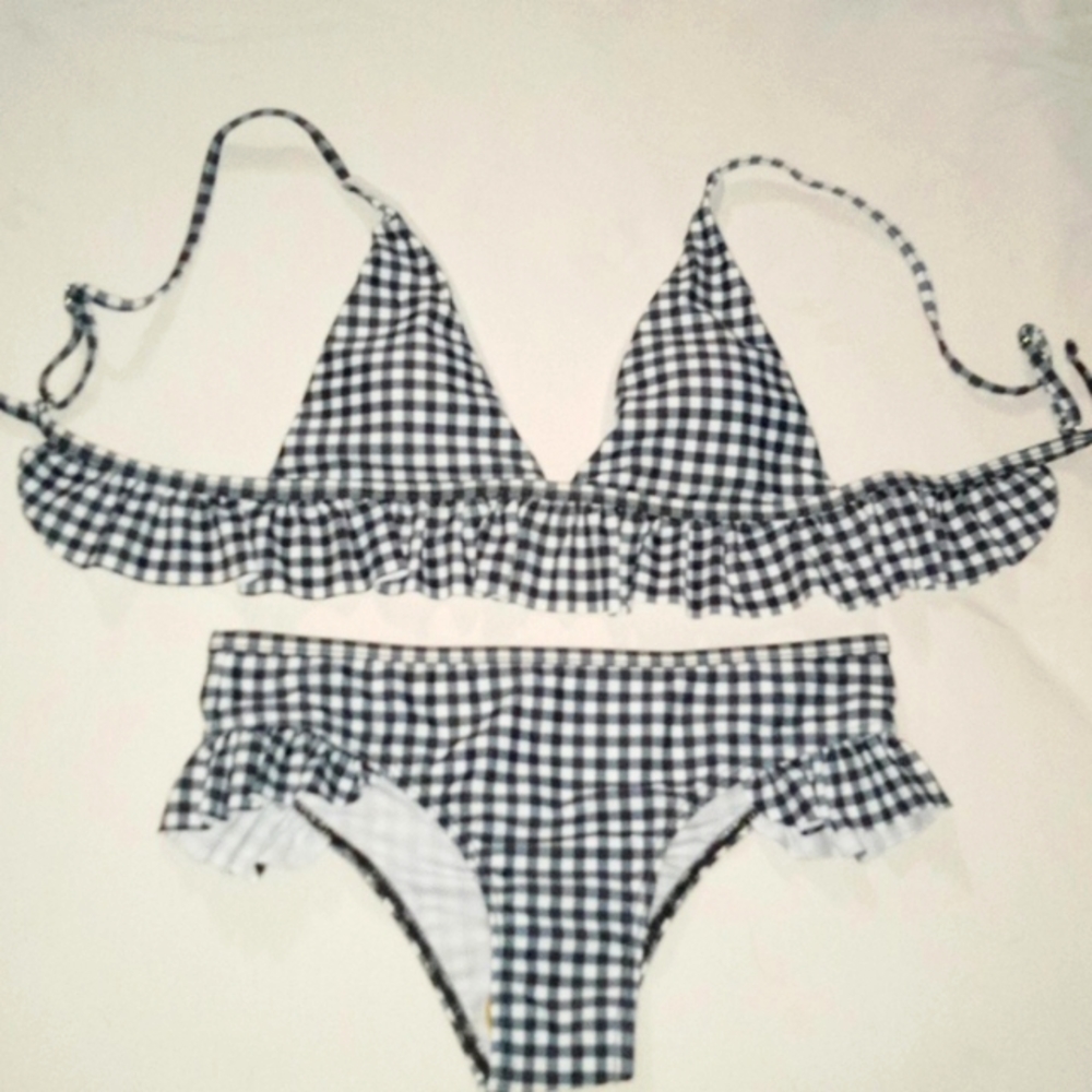 Two Piece Bathing Suit Small Black and White